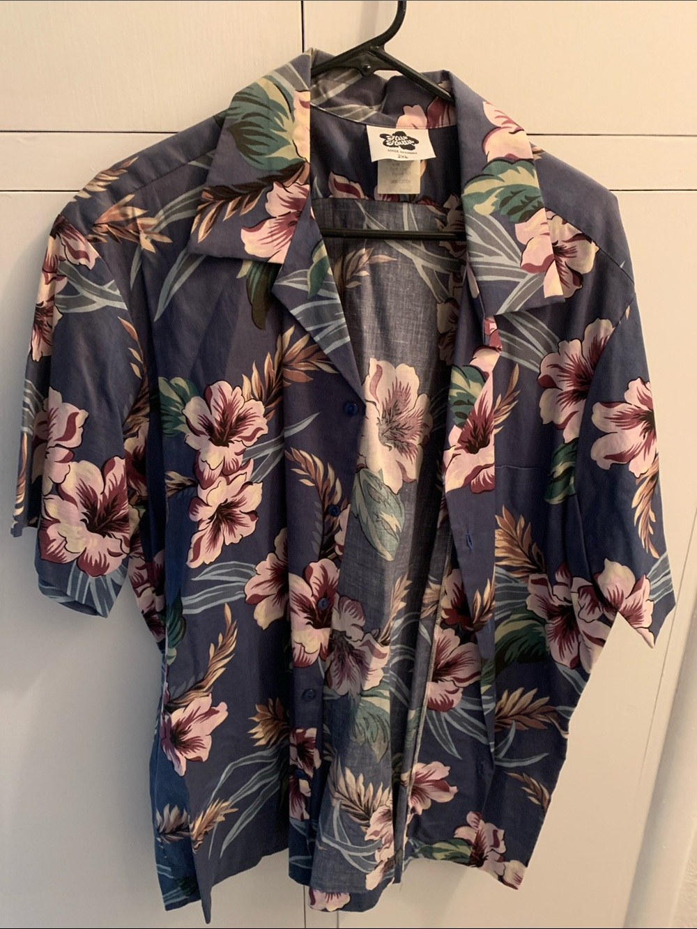 Hilo Hattie Navy Floral Button-Down Shirt with Pink Blooms